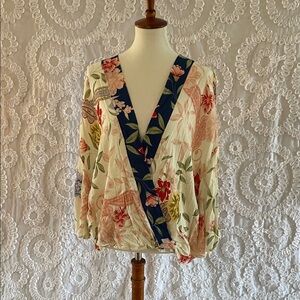 CHARLIE B Floral Wrap Cross Over Blouse Beautiful coloring
